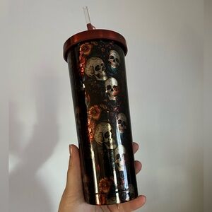 Manna Chilly Tumbler 24oz Stainless Steel Skull Floral Reusable Straw Lid NEW